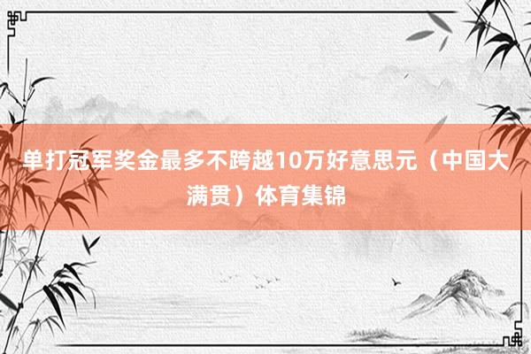 单打冠军奖金最多不跨越10万好意思元（中国大满贯）体育集锦